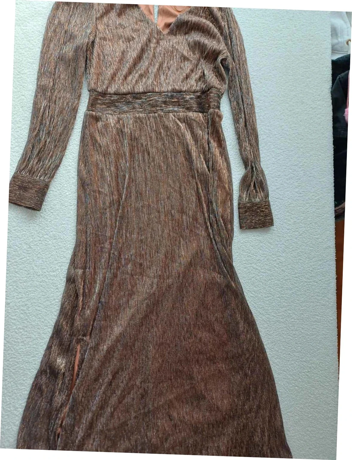 Robe longue plissée métallisée bronze dorée Bonobo - Taille S (36)